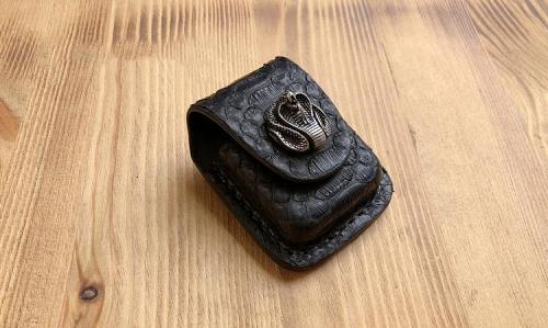 Handmade Mens Black Leather Classic Zippo Lighter Case White Zippo Lighter Holder with Belt Loop