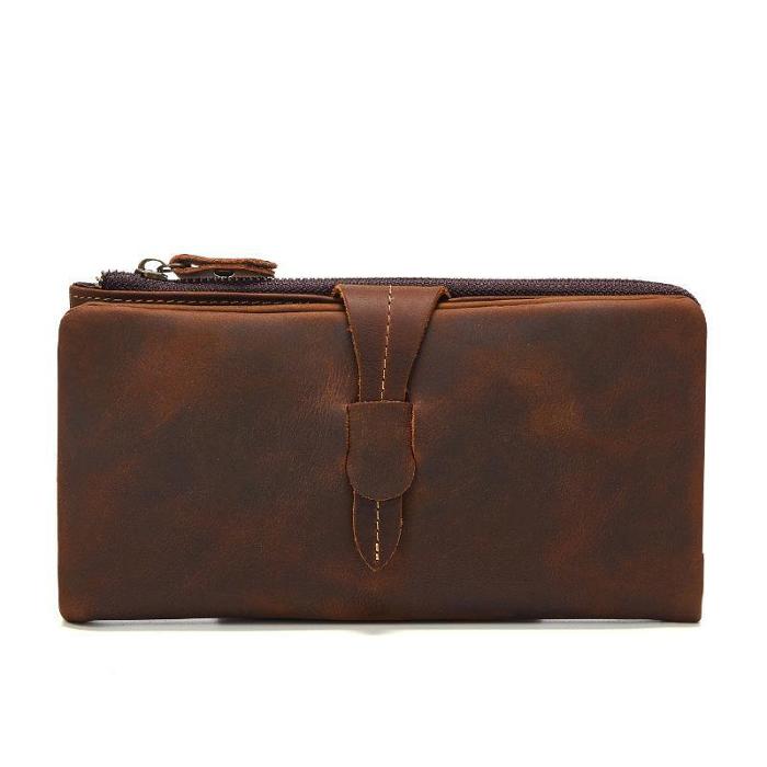 Vintage Coffee Cool Mens Leather Long Wallets Bifold Long Wallet for Men