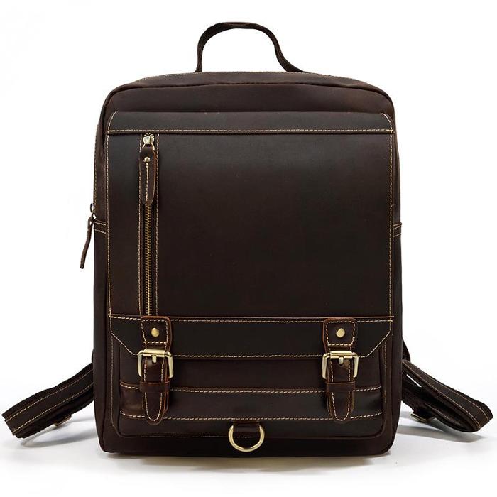 Casual Brown Mens Leather Large School Backpack Satchel Backpack Computer Backpack For Men
