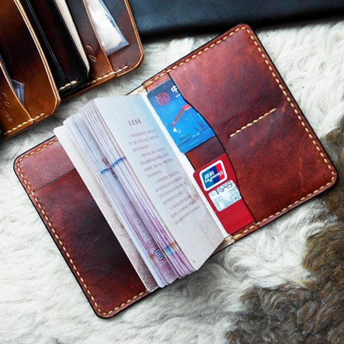 Handmade Leather Mens Small Passport Wallets Travel Wallets for Men