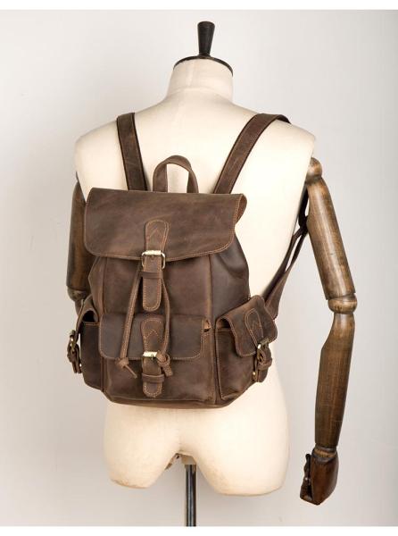 Casual Dark Brown Leather Mens 12 inches Laptop Backpack Leather school Backpack for Men