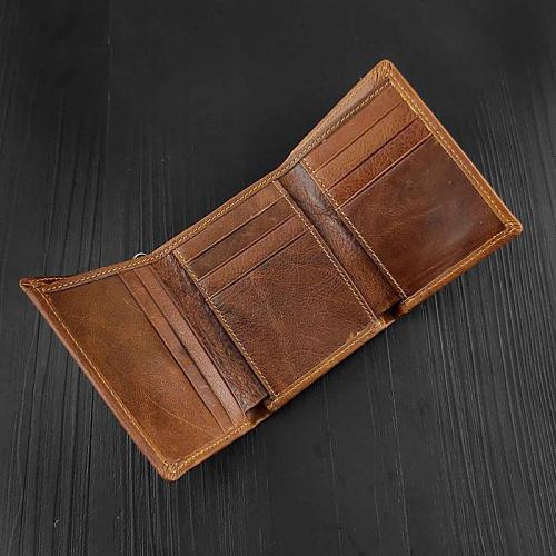 Cool  LEATHER MENS TRIFOLD SMALL BIKER WALLETS BROWN CHAIN WALLET WALLET WITH CHAINS FOR MEN