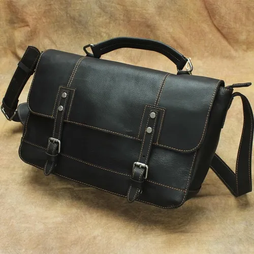 Black Cool Leather Messenger Bag Handbag Shoulder Bag For Men
