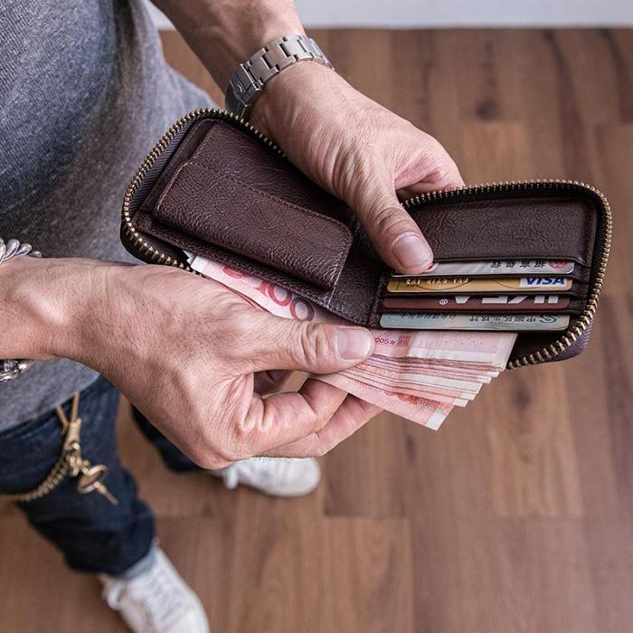 Genuine Leather Mens Cool billfold Leather Wallet Men Small Zipper Wallets Bifold for Men