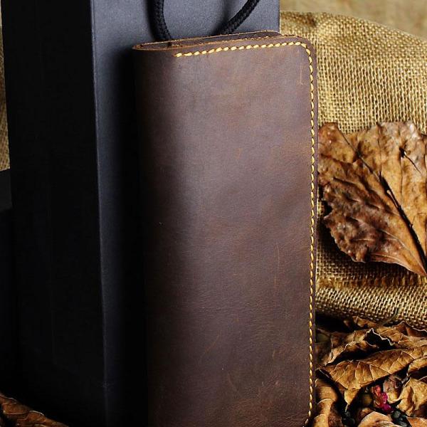 Handmade Leather Mens Cool Travel Long Wallet Card Holder Card Slim Clutch Wallets for Men