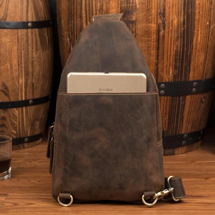 Leather Mens Cool Sling Bag Crossbody Bag Chest Bag for men