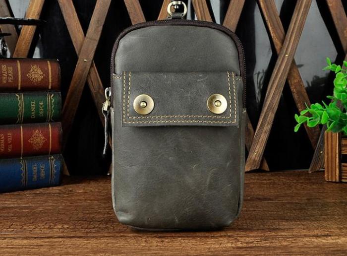 Leather Mens WAIST POUCH with Belt Loop Cell Phone Holster Belt Pouch for Men