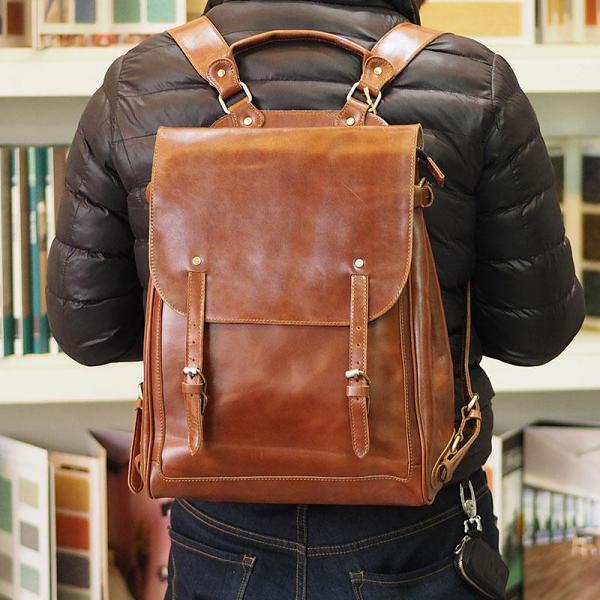 Vintage Mens Leather 15inch Laptop Backpack Leather School Backpack Travel Backpack for Men