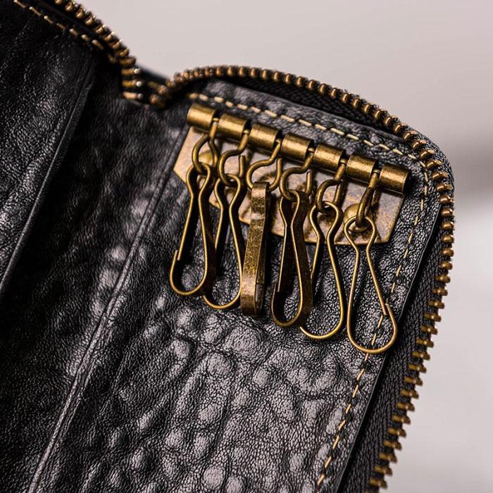 Leather Men Small Key Wallet Bifold Small Keyring Wallet for Men