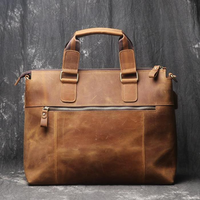 Leather Mens Briefcase 13inch Laptop Handbag Work Bag Business Bag Shoulder Bag For Men