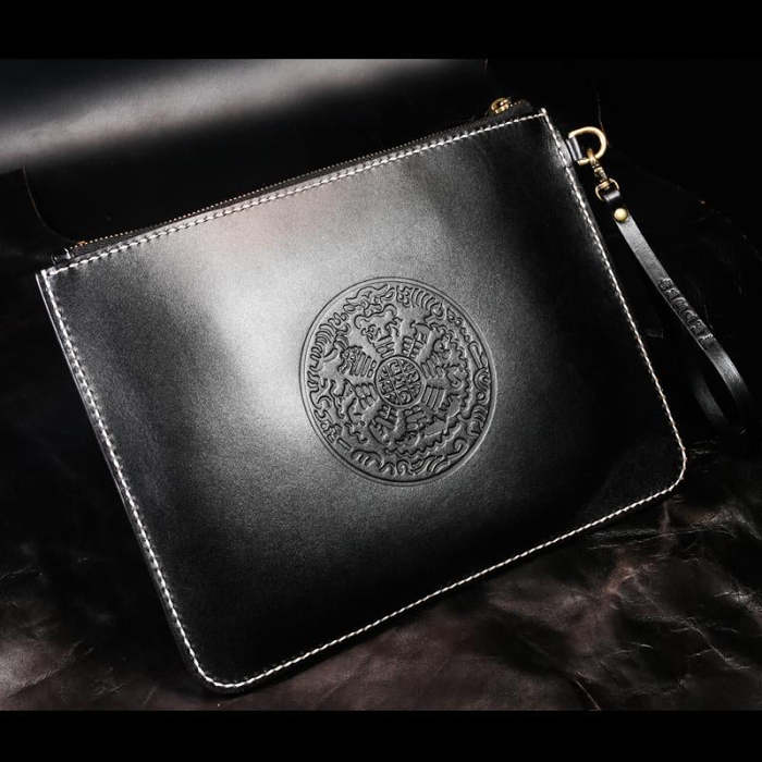 Handmade Leather Mens Clutch Cool Slim Wallet Zipper Clutch Wristlet Wallet for Men