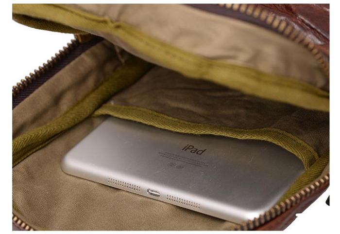 Fashion Black Leather Men Sling Bag Chest Bag Army Green Leather Sling Pack One Shoulder Backpack For Men