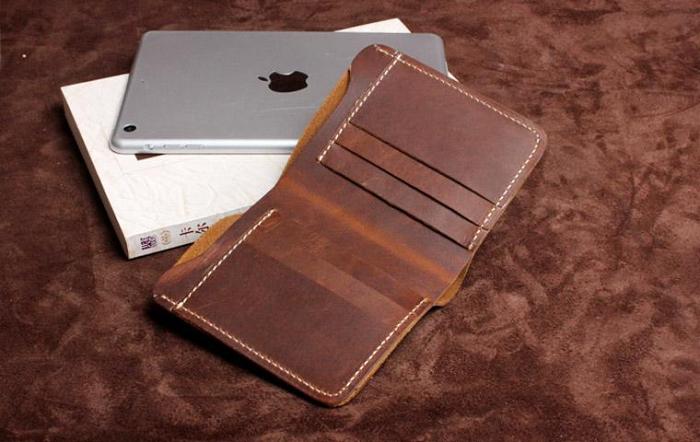 Handmade Leather Mens Cool Slim Leather Wallet Men Small Wallets Bifold for Men