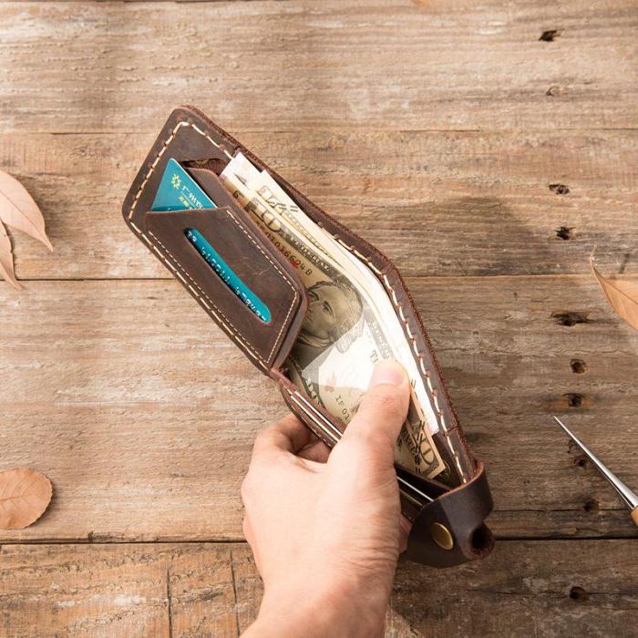 Handmade Leather Mens Small Wallets Bifold Slim Front Pocket Wallet for Men