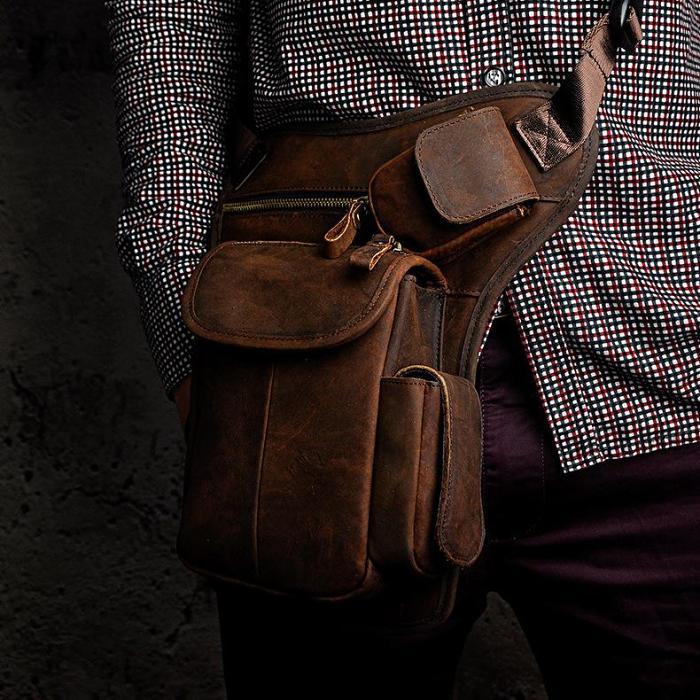 Leather Drop Leg Bag Belt Pouch Mens Waist Bag Shoulder Bag for Men