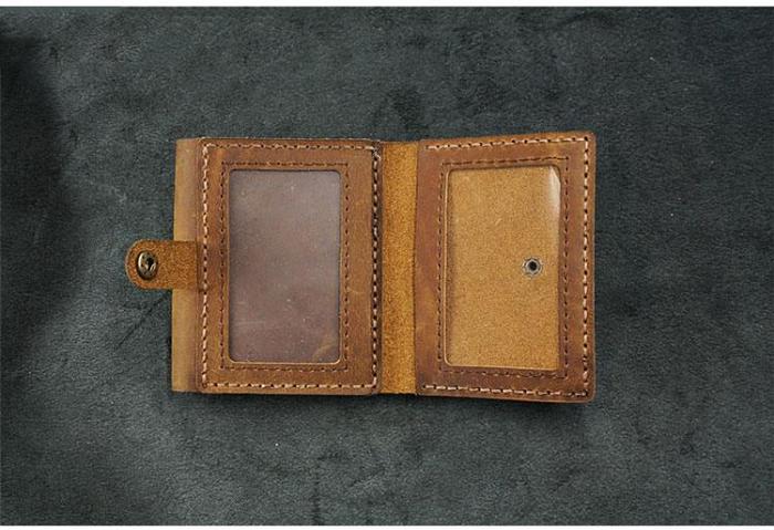 Handmade Brown Leather Mens Trifold Billfold Wallets With License Slot Small Wallet for Men