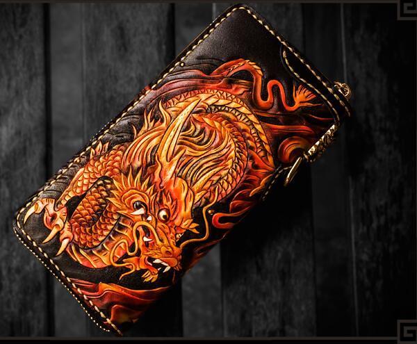 Handmade Leather Acalanatha Mens Chain Biker Wallet Cool Leather Wallet With Chain Wallets for Men