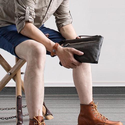 Genuine Leather Mens Cool Long Leather ipad bag Wrist Bifold Clutch Wallet for Men