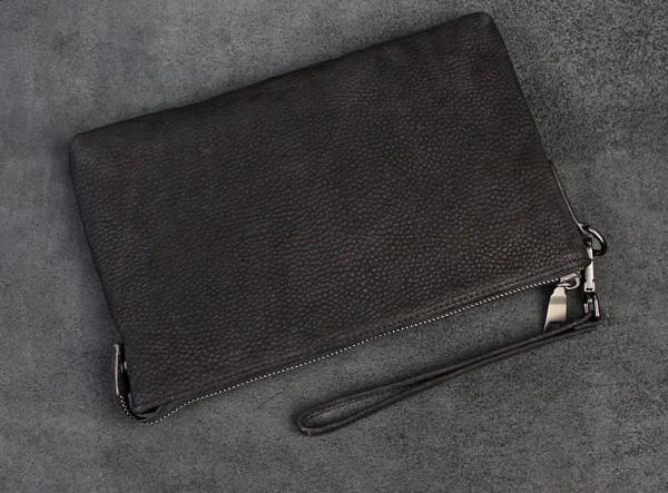 Handmade Leather Mens Clutch Cool Slim Wallet Zipper Clutch Wristlet Wallet for Men