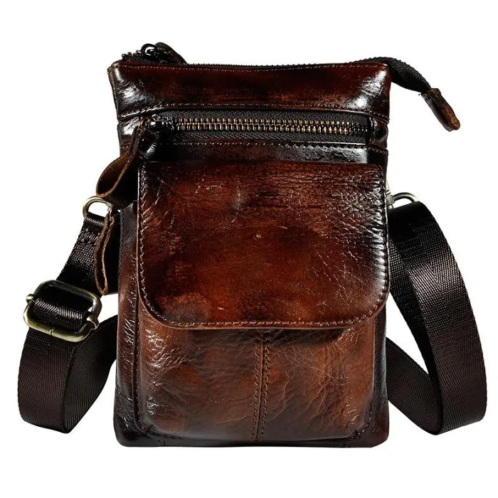 Leather Belt Pouch Mens Small Cases Waist Bag Shoulder Bag for Men