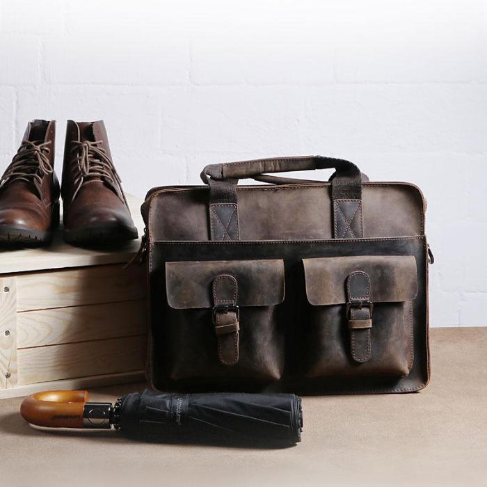 Vintage Coffee Leather Mens Briefcases Work Bag Laptop Bag Business Bag for Men