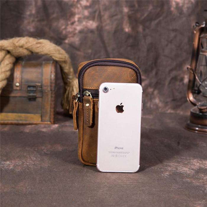 Retro Brown Leather Cell Phone HOLSTER Belt Pouches for Men Waist Bags BELT BAG For Men