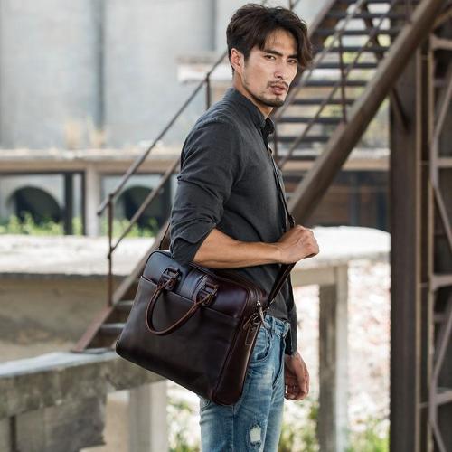 Red Brown Leather Mens Briefcase Work Bag Laptop Bag Business Bag for Men