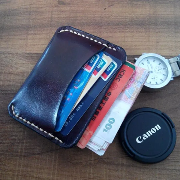 Handmade Leather Mens Slim Front Pocket Wallet Leather Card Wallets  for Men