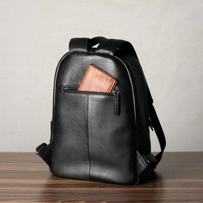 Genuine Leather Mens Cool Backpack Sling Bag Large Black Travel Bag Hiking Bag for men