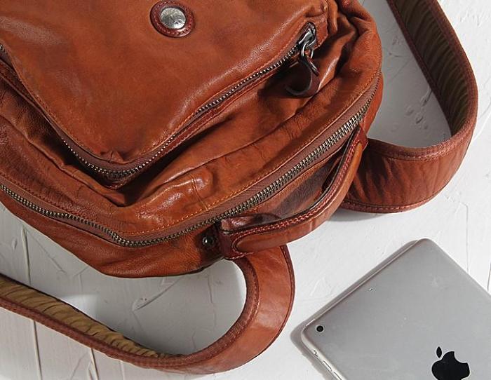 Handmade Leather Mens Cool Backpack Sling Bag Large Black Travel Bag Hiking Bag for men