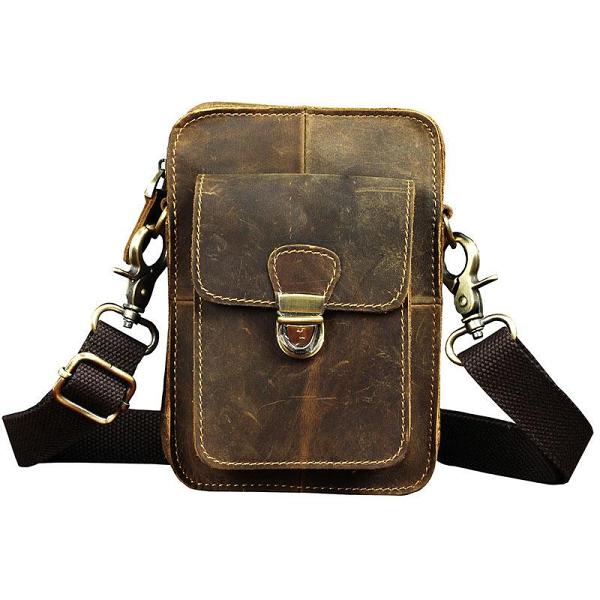 Cool Mens Small Leather Belt Pouch Holster Belt Case Waist Pouch Side Bag for Men