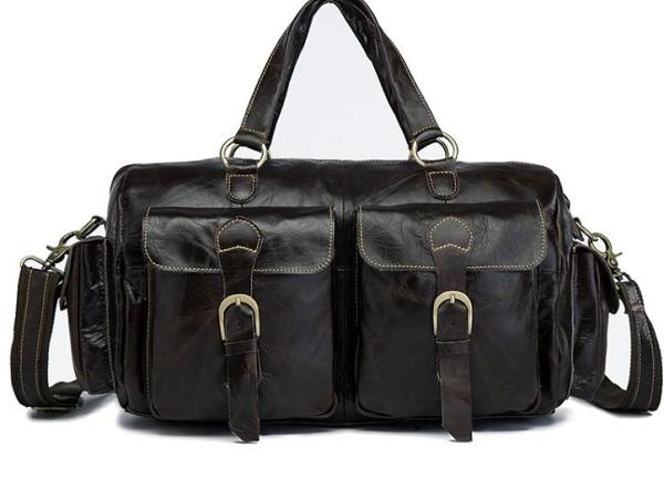 Cool Black Coffee Leather Men Barrel Overnight Bags Travel Bags Weekender Bags For Men
