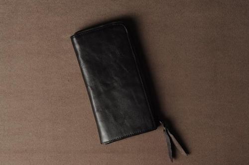Genuine Leather Mens Cool Long Leather Wallet Cards Phone Zipper Clutch Wristlet Wallet for Men