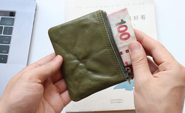 Leather Mens Zipper Front Pocket Wallet Small Wallet Card Wallet Change Wallet for Men