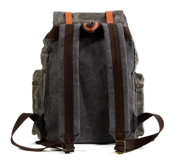 Gray Waxed Canvas Mens Waterproof Large 14‘’ Hiking Backpack Travel Backpack Computer Backpack College Backpack for Men