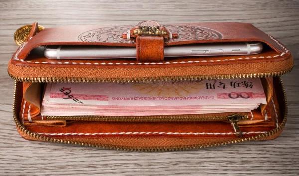 Handmade Leather Mens Chain Biker Wallet Cool Leather Wallet Long Phone Wallets for Men
