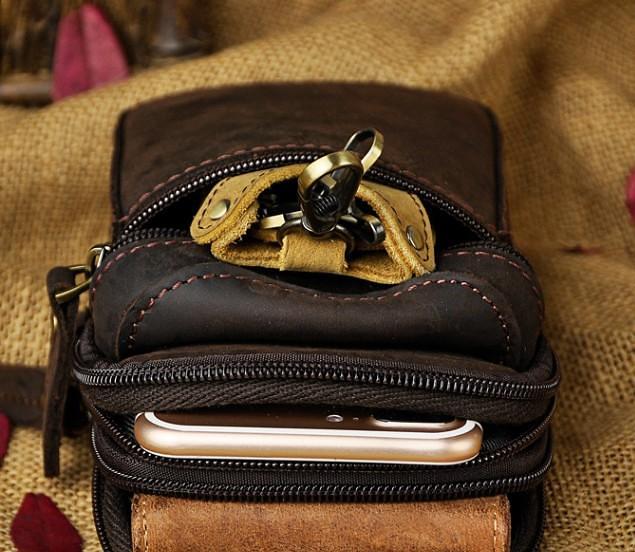 Mens Small Leather Belt Pouch Holster Belt Case Cell Phone Waist Pouch for Men