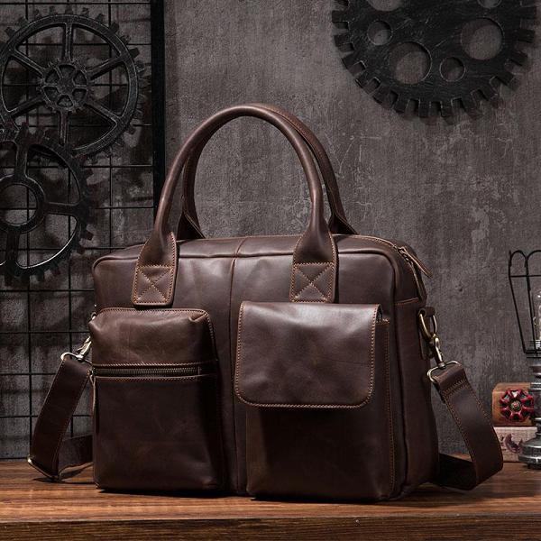 Cool Coffee Leather Mens Briefcase Work Handbag 15inch Laptop Bag Business Bag for Men