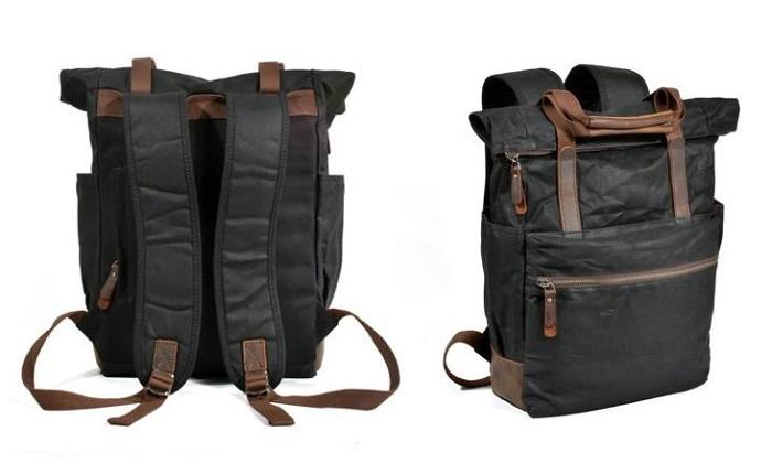 Waxed Canvas Leather Mens Backpack Canvas Travel Backpack Canvas School Backpack for Men