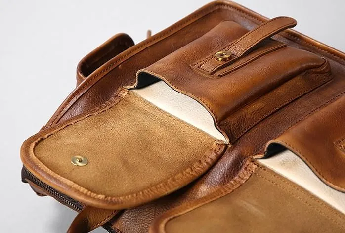 Handmade Genuine Leather Vintage Brown Mens Travel Bag Cool Messenger Bag Shoulder Bag Handbag for Men