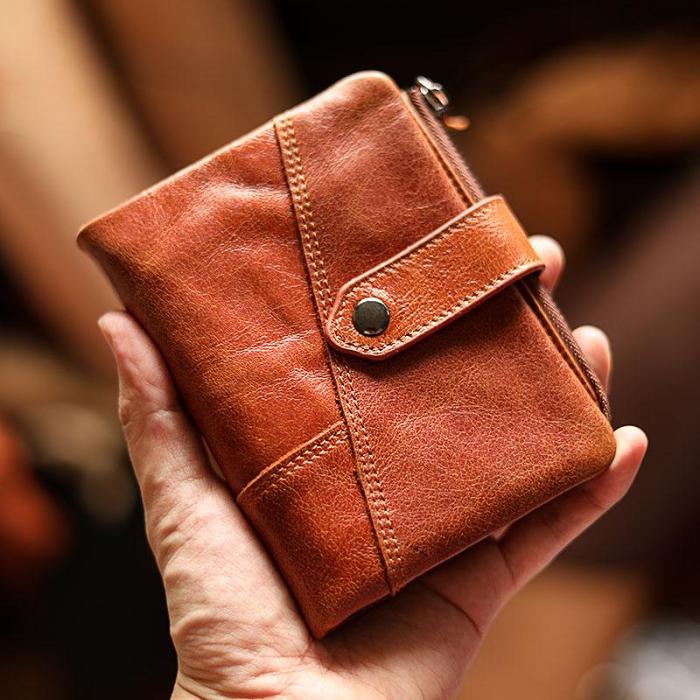 Cool Brown Leather Mens billfold Wallet Bifold SMall Wallet Black Front Pocket Wallet For Men