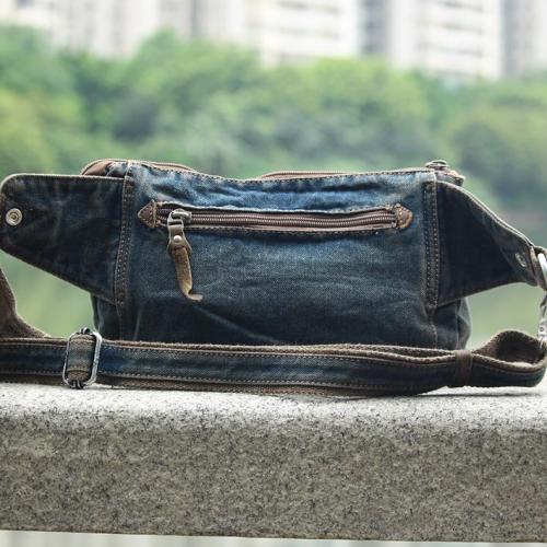 Cool Jean Blue Mens Small Fanny Pack Waist Bag Blue Chest Bag Hip Bag Bum Bags For Men