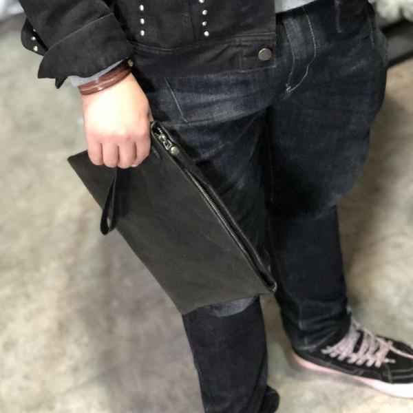 Genuine Leather Mens Clutch Cool Slim Wallet Zipper Clutch Wristlet Wallet for Men