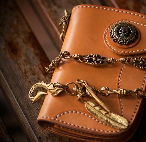 Handmade Leather Short Mens Chain Biker Wallet Cool Leather Wallet With Chain Wallets for Men