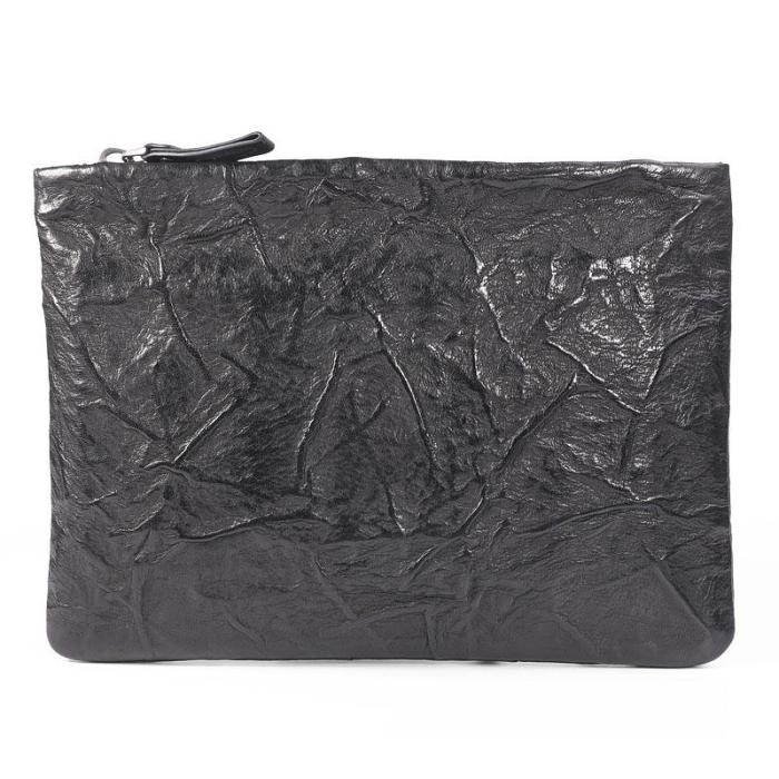 Handmade Leather Mens Black Cool Long Wallet Wirstlet Bag Ultra Thin Clutch Wallet for Men