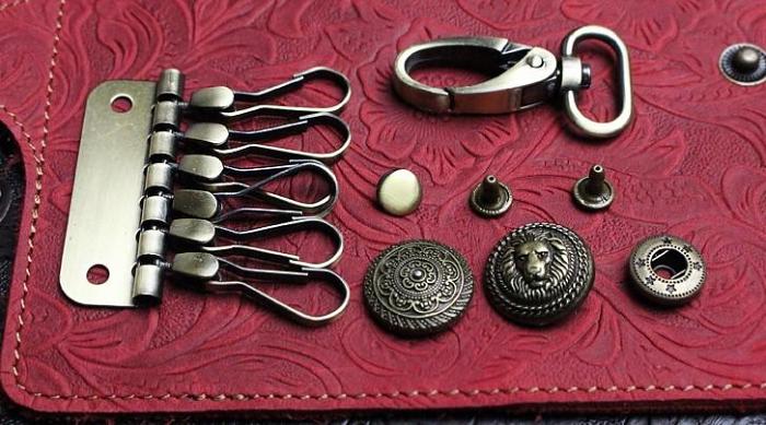 Handmade Leather Floral Mens Cool Key Wallet Wallet Card Holder Small Card Keychain Wallets for Men
