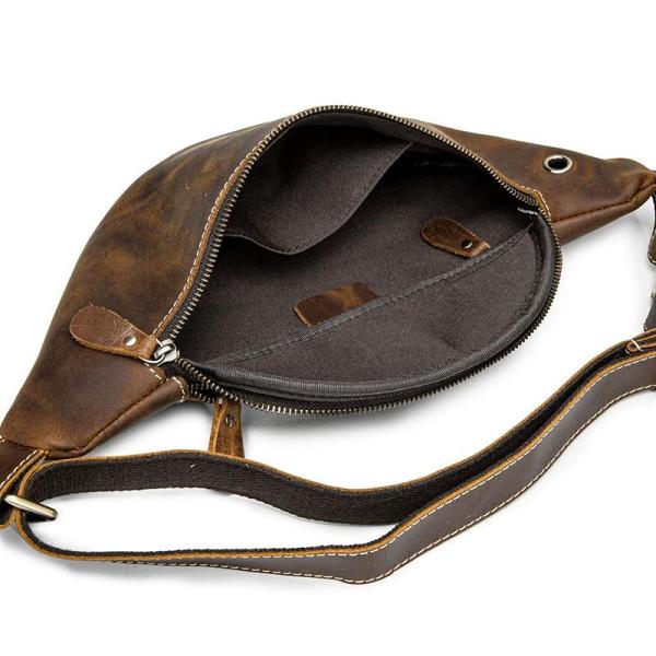 Brown Leather Fanny Pack Men's Chest Bag Leather Hip Pack Leather Waist Bag For Men