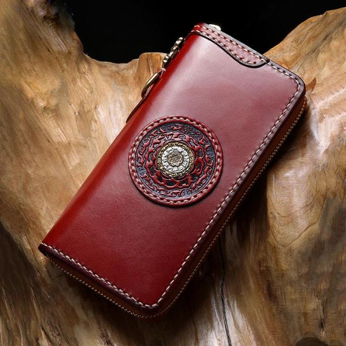 Handmade Leather Mens Chain Biker Wallet Cool Leather Wallet Long Phone Wallets for Men