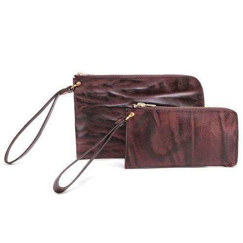 COFFEE Small MENS LEATHER SLIM ZIPPER CLUTCH WRISTLET PURSE BAG CLUTCH BAG FOR MEN
