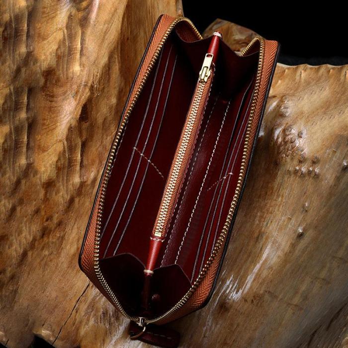 Handmade Leather Mens Chain Biker Wallet Cool Leather Wallet Long Phone Wallets for Men